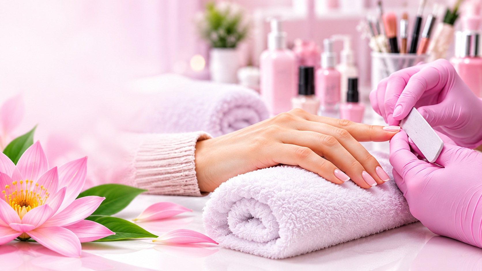 Ambiente de salão de beleza com atendimento de manicure